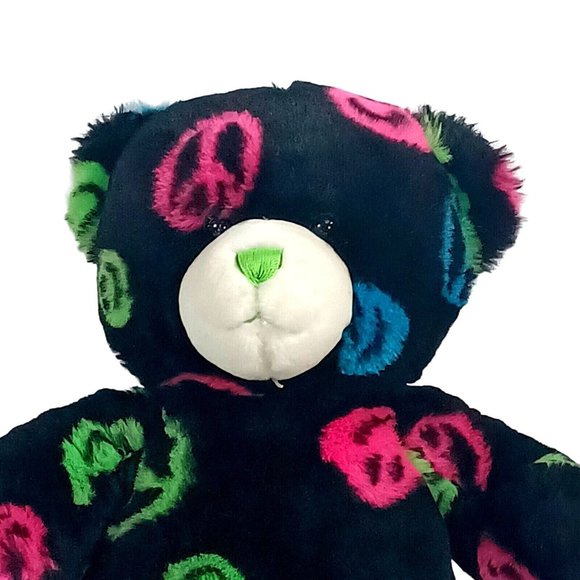 70s Neon Build A Bear Black Peace Sign Happy Smiley  Face  18" Plush Pin… - Picture 2 of 4